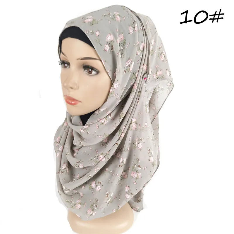 180*75 см мусульманский шифоновый хиджаб шарф арабский платок для женщин Цветочный горошек ислам платки и палантины хиджаб femme - Цвет: 10