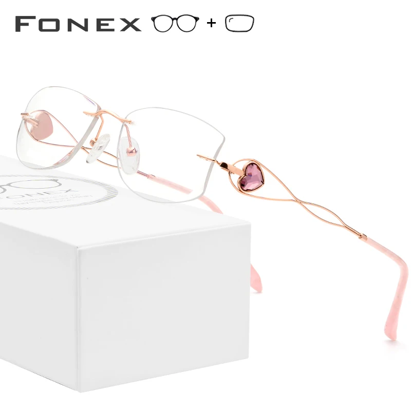 

FONEX 923 Women Wire Titanium Diamond Rimless Prescription Glasses with 1.61 MR-8 Toughness Lenses