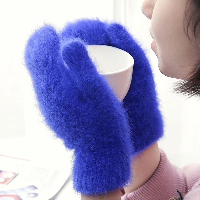 Fingerless Gloves Winter Rabbit Fur Gloves Female Mittens Outdoor Wool For Women Girls Gifts