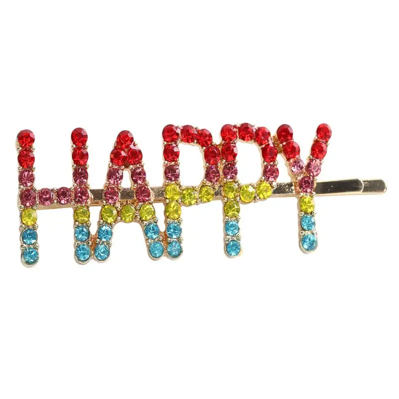 5 шт. минималистичные заколки с надписью Happy capitaly Bobby, цветные ювелирные стразы, заколки для волос для женщин и девочек, стильные заколки с боковой челкой
