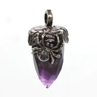 100-Unique 1 Pcs Silver Plated Spider Irregular Shape Natural Purple Amethysts Stone Pendant 1