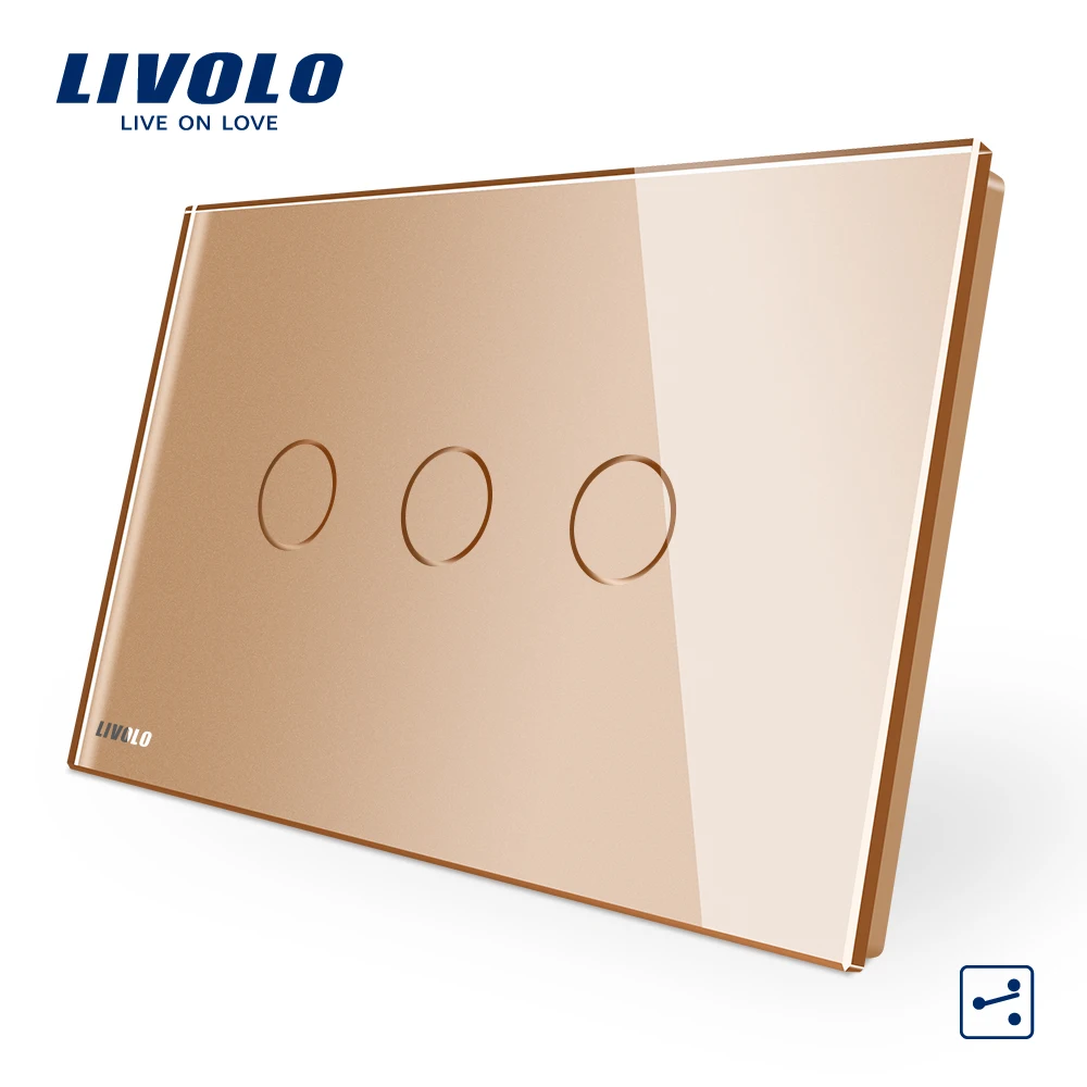 Livolo AU/US StandardTouch переключатель, VL-C903S-11, белый, с украшением в виде кристаллов Стекло Панель, 3-ган 2-полосная сенсорный Управление светильник переключатель