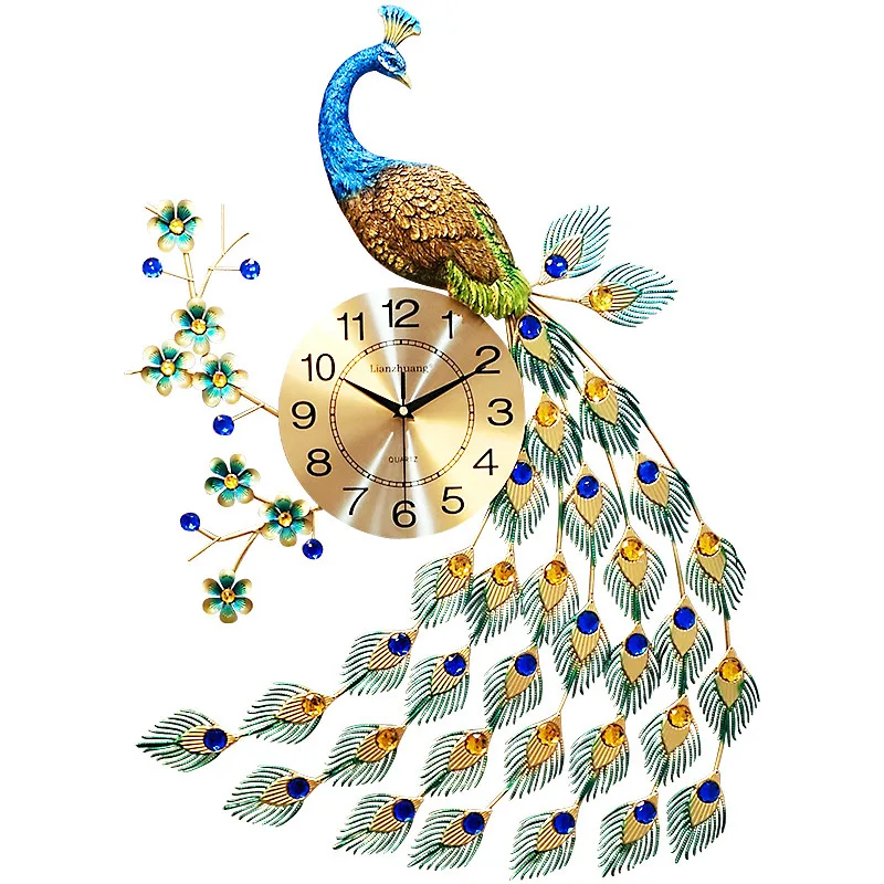 Европейские настенные часы Павлин, часы для гостиной, современные декоративные часы, тишина, металлические настенные украшения для гостиной