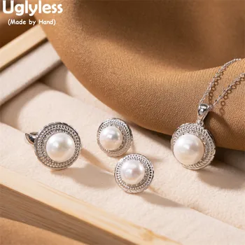 

Uglyless Elegant Fashion Pearls Jewelry Sets for Women Glossy Silver Rings Studs Earrings Pendants Necklaces NO Chain 925 Silver