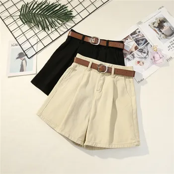 

2020 Summer Fashion New Women Loose High Waist Casual Denim Shorts For Women Short Pants OL Suit Shorts With Belt WH78
