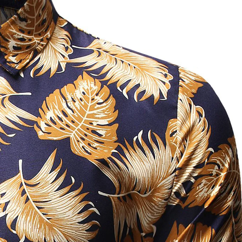 Camisa Masculina мужская мода желтый Гавайский стиль досуг печать с длинными рукавами рубашка Топы Блузка 19Aug8 P30
