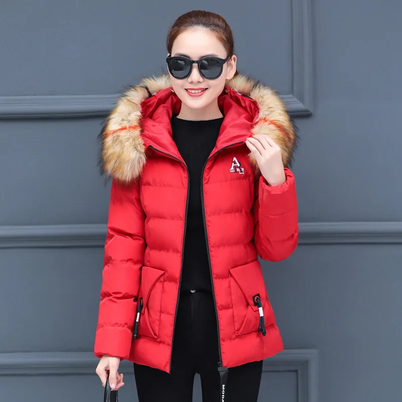 

Figure Rong Cotton-padded Clothes Women's Winter New Style Cotton-padded Jacket Korean-style Removable Fur Collar Hooded Short C