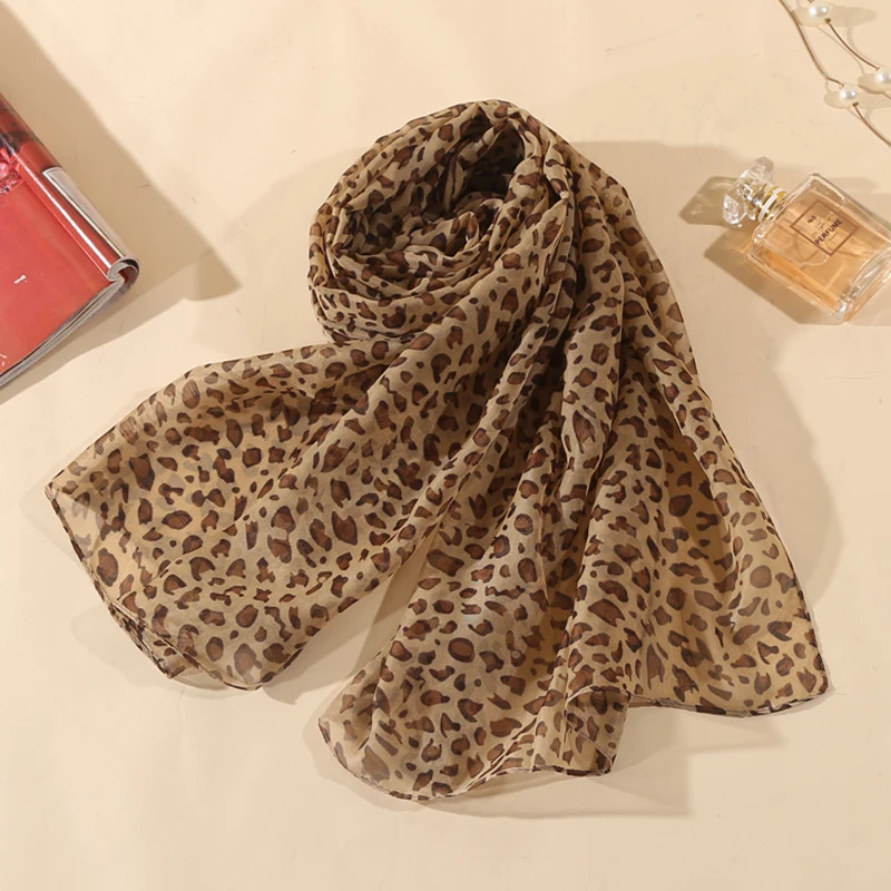 

Ladies Autumn Scarf Printed Tulle Leopard Print Shawl Long Chiffon Scarf Muslim Fashion Ladies Headscarf