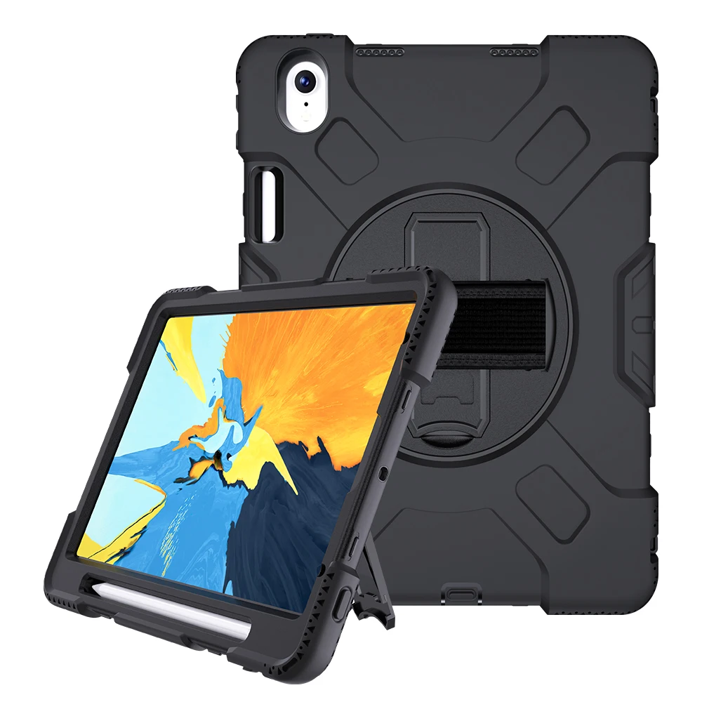 Black Защитный чехол для iPad Pro, 11 дюймов,, Силиконовый противоударный чехол с держателем карандаша и вращающейся на 360, подставкой, ремешком на руку JGX07 - Цвет: Black