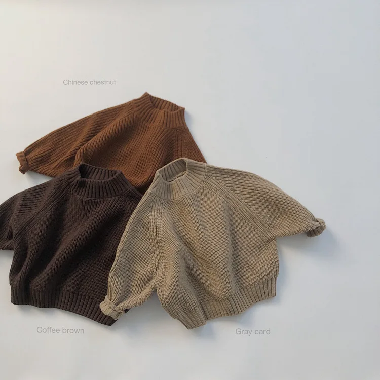 Korean Style New Winter Baby Boys Knitted Sweaters Pure Color Thicken Pullovers Tops Toddlers Kids Sweater