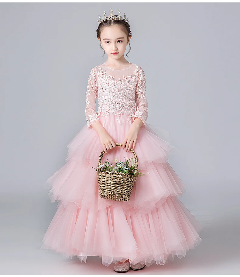 

New Arrival Pink Flower Girl Dresses 2019 Long Zipper Wedding Party Event Girl Prom Dresses