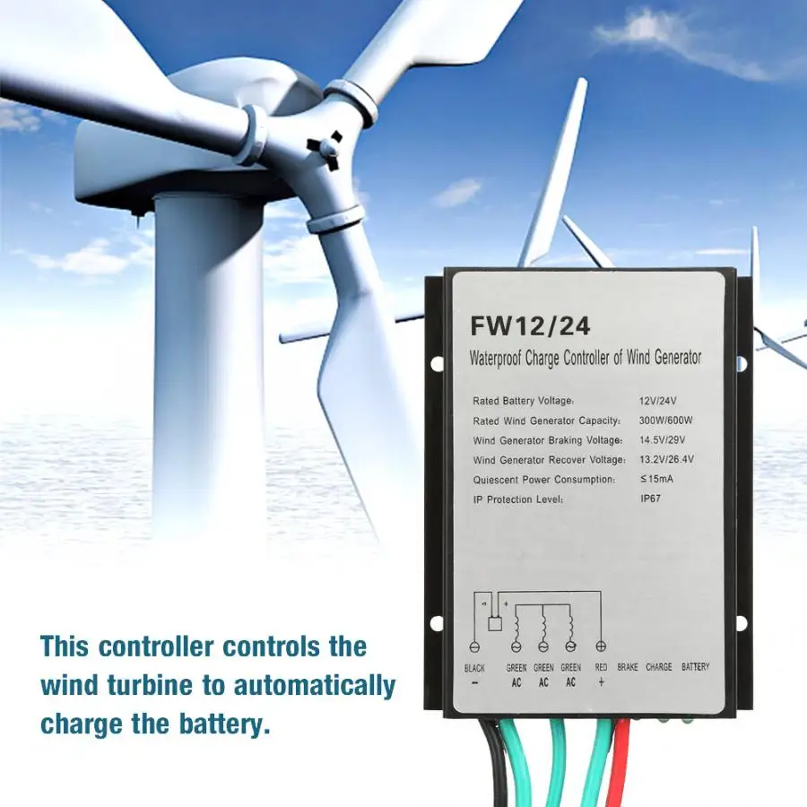 

300W 600W 12V/24V AUTO Waterproof Wind Turbine PWM Charge Controller Wind Power Generator Regulator Windmill Controller IP67