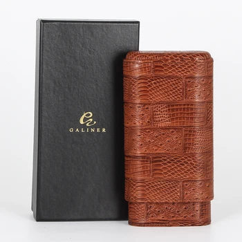 

GALINER Leather Humidor Travel Cigar Case Cedar Wood Portable Cigar Humidor Box 3 Tube Holder Cigar Smoking Tool