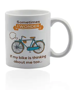 

Mountain Biking Coffee Mug 11 oz. white ceramic cup. Cycling gifts for dad mugs.