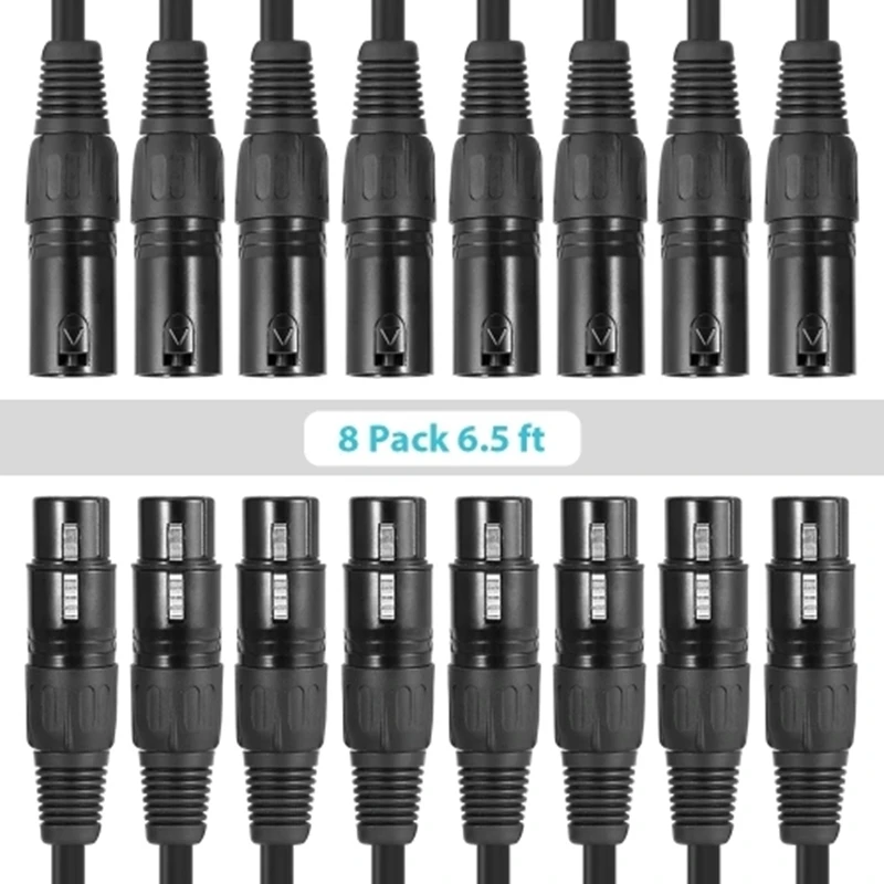 AAAE Top-8-Pack 2M/6.6Ft XLR Cable DMX Stage Light Cable 3-Pin XLR Male To Female Plug Black PVC Jack for Moving Head Light Spot