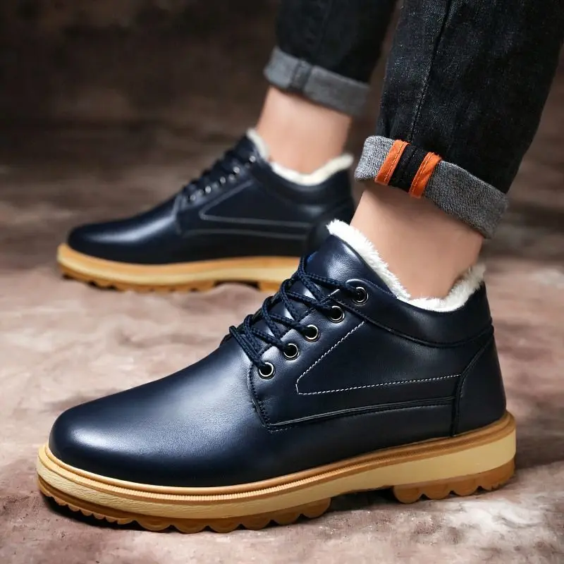 Winter Leather Men's Boots Thick Leather Warm Ankle Boots Work 2021 New Men's Shoes Waterproof Snow Boots Extra Large