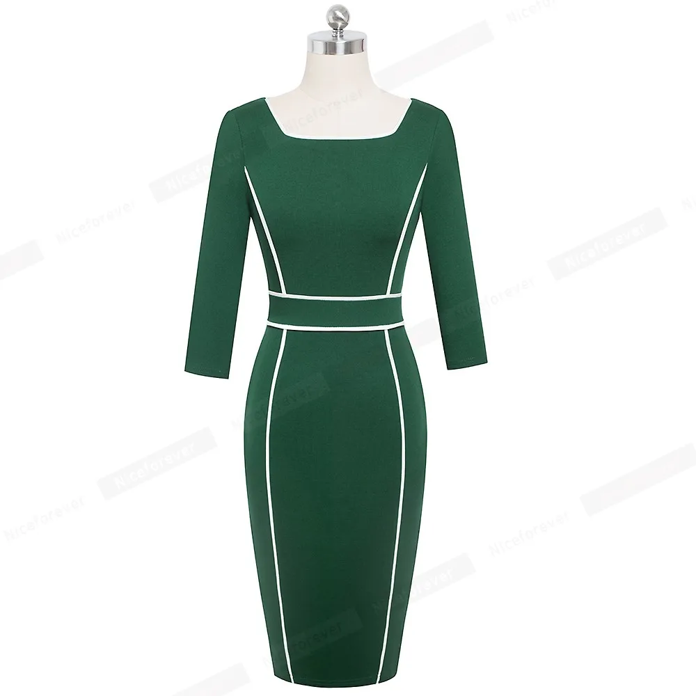 Хорошее-forever винтажное элегантное лоскутное офисное vestidos деловые вечерние облегающее женское платье-карандаш B551