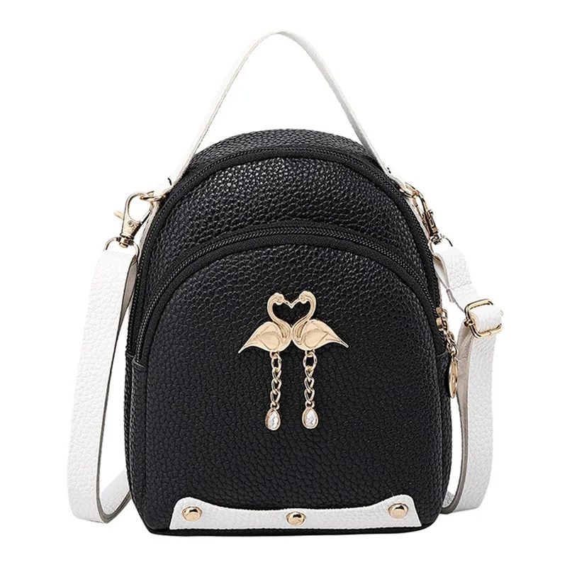 

25# Women's Backpack Solid Color Leather Little Swan Backpack Shoulder Bag Mini Backpacks for Girls Small Backpack Women