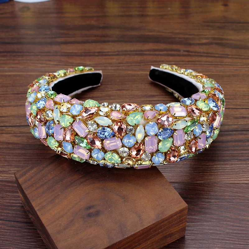 Gorgeous Baroque Hair Jewelry Bohemian Padded Crystal Crown Headbands Exaggerated Rhinestone Tiara Hairbands For Women Wedding jewelry accessories hair accessory hair headdress bridal headwear hair band crown
