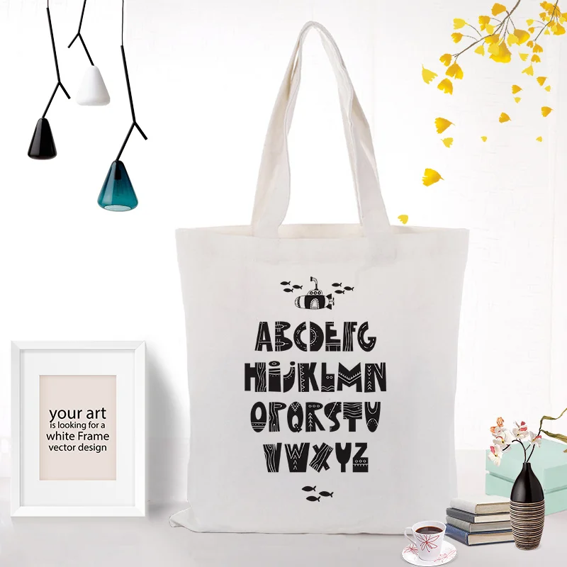 Вместительная сумка для покупок сумка текст канва для DIY сумки из натуральной кожи на каждый день Применение изготовленным на заказ логосом печати черный иллюстрация эко многоразовая утилизация