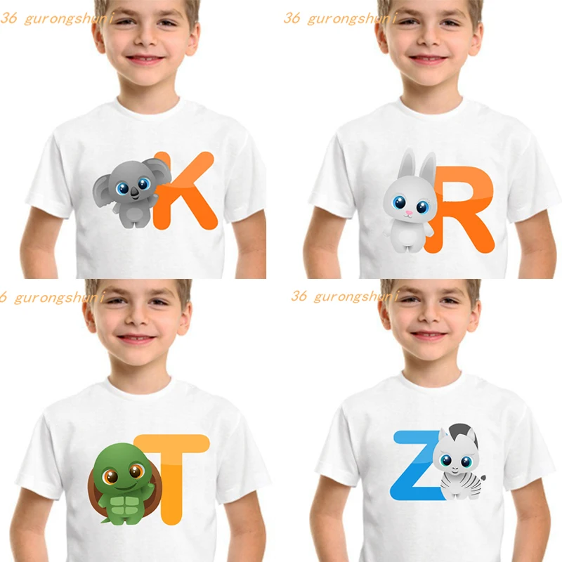 Animal cartoon kid tshirt girl Letter cartoon t shirt M N L T K R Z X Q girls tops Children t-shirts kids clothes boys t shirts