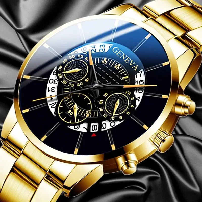 Fashion Mens Watches Gold Luxury Quartz Geneva Date Masculino Top-Brand Relogio Montre