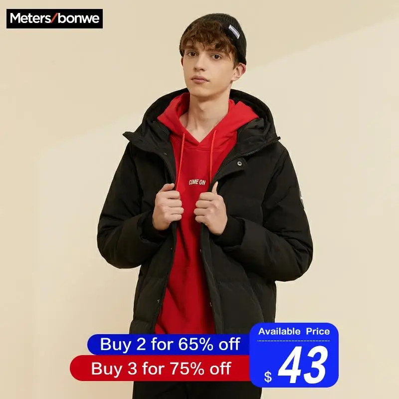 Metersbonwe толстый пуховик мужской зимний теплый 80% серый утиный пух пальто с капюшоном модное мужское пальто Верхняя одежда