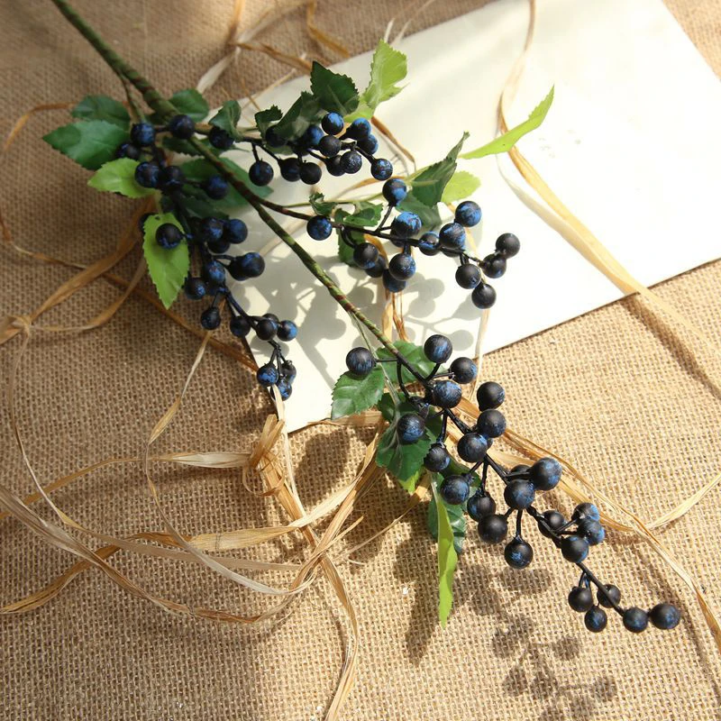Blueberry color 1 шт., искусственные красные ягоды, растения, листья, пластиковые искусственные фруктовые ветки для DIY, рождественские, новогодние, свадебные, вечерние, для дома - Цвет: Blueberry color