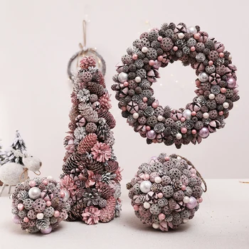 

Pink Outdoor Merry Christmas Tree Decorations Instagram Simulation Wreath Flower Ball Weihnachtsdeko Noel New Year Ornaments E5