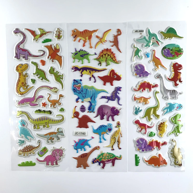 Decorative Stickers 3D Dinosaur Stickers Cartoon Animal Stickers for Kids Toys Home Wall Decor Scrapbooking Boys Notebook Diary Label 12 Sheets/Set