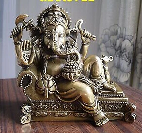 Тибетская Буддийская бронза GANESHA INDISCHER GOTT статуя на кровати высотой 12 см |