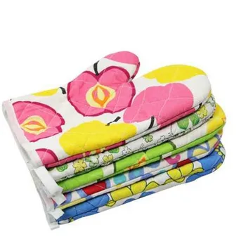 

Colorful Kitchen Cooking Cotton Microwave Oven Gloves Mitts Pot Pad Heat Proof Protected Random Color Q50