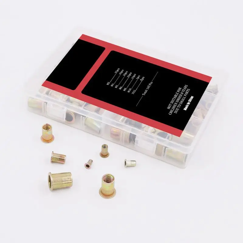 ELEG-165pcs смешанные оцинкованная углеродистая стальная Заклепка гайка вставная гайка с резьбой комплект M3 4 5 на возраст 6, 8, 10, 12 лет