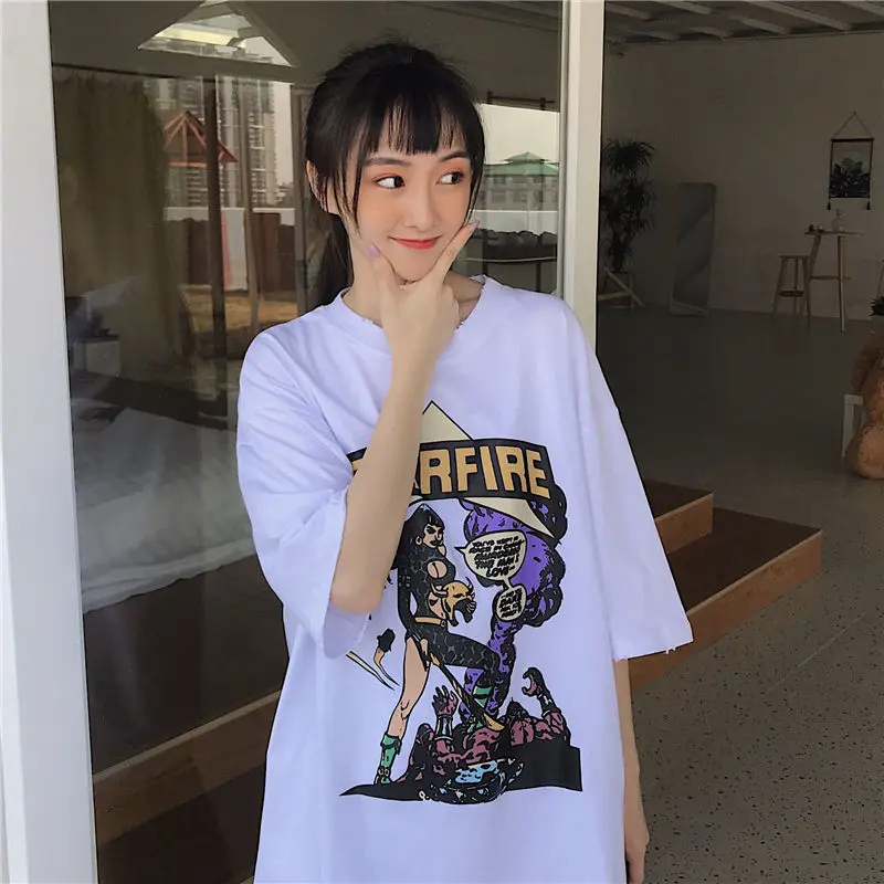 Goth Streetwear Short Sleeve Top Tee Female Kawaii y2k mujer gothic kpop футболка Harajuku bunny Print Black Crop Women T-shirts