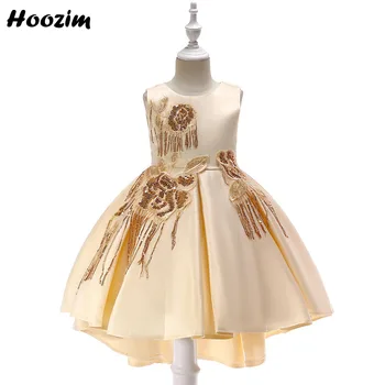 

Champagne Embroidery Flower Asymmetrical Prom And Evening Dress Girls 4-11 Years Formal Palace Sequin Tassel Party Dresses Child