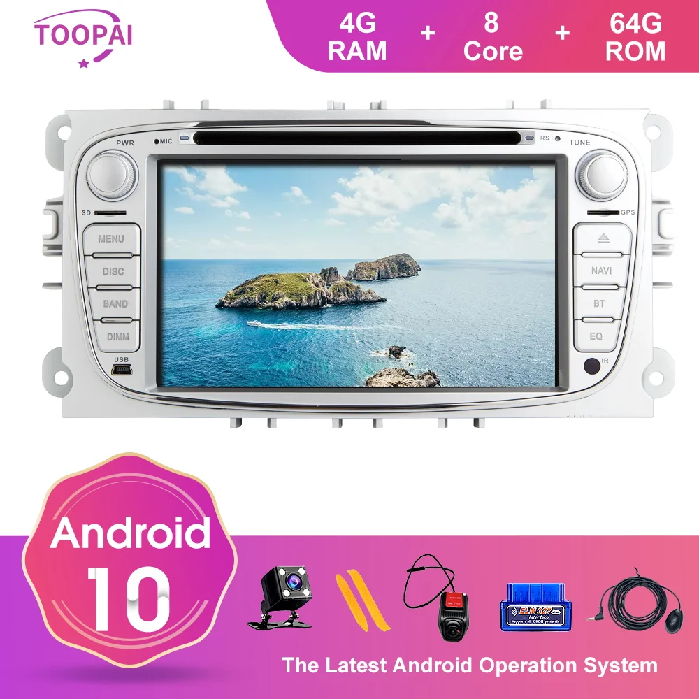 TOOPAI Android 10 для Ford Focus 2 S-Max C-Max Mondeo 4 Galaxy Автомобильный мультимедийный плеер GPS
