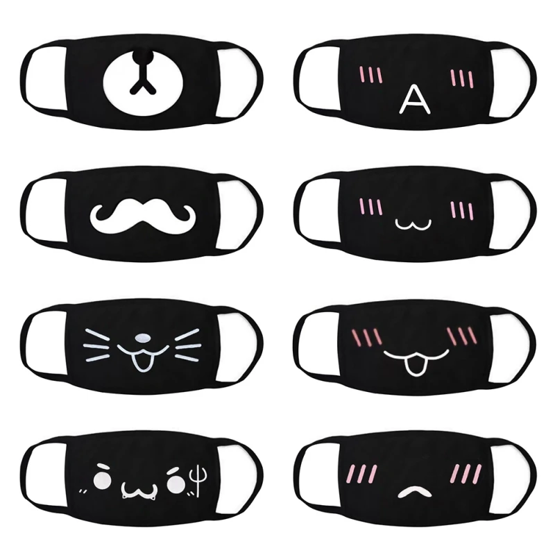 

Cute Funny Anti-Dust Mask Mouth Mask Anime 3 Layers Mask Cotton Fabric Soft Black Reusable Face Mask for Adult Teens Kids