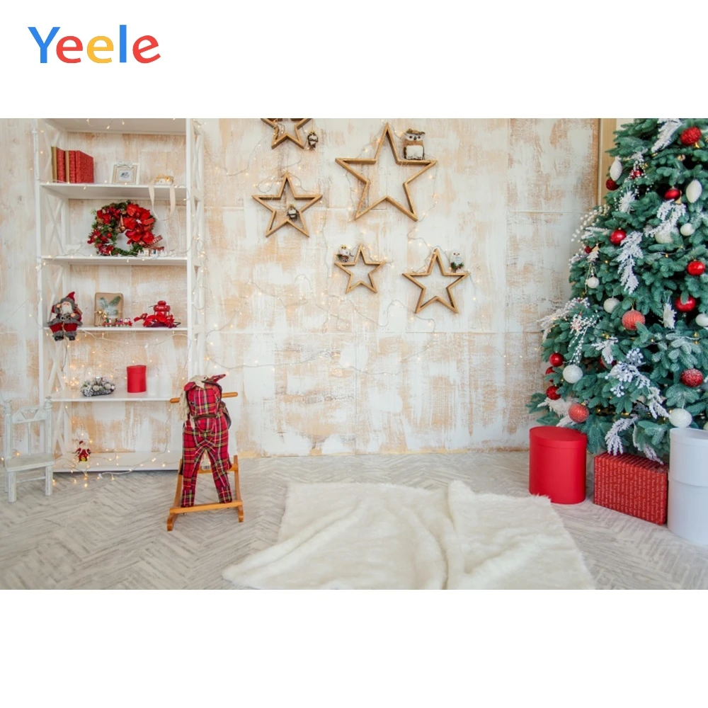 

Christmas Tree Star Carpet Shelf Wood Floor Baby Birthday Backdrop Photography Custom Photographic Background For Photo Studio