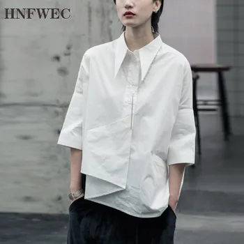 

Korean Irregular Women's Shirt Lapel Collar Three Quarter Sleeve Large Size Casual Blouse Female 2020 Fashion Clothes T198