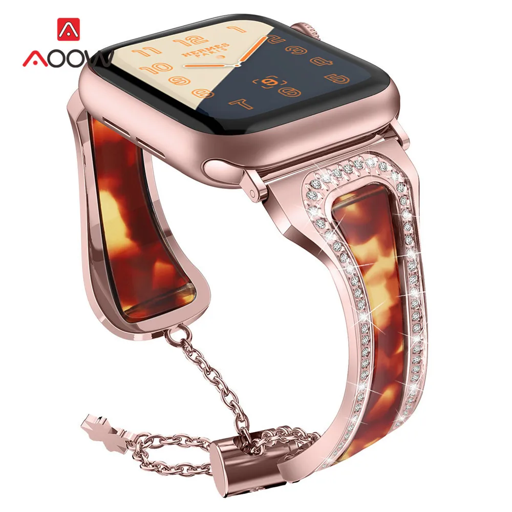 Регулируемый ремешок из смолы с цепочкой для часов Apple Watch 4, 5, 38 мм, 42 мм, 40 мм, 44 мм, женский ювелирный браслет, ремешок для iWatch 123