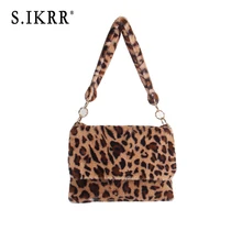 S. IKRR, зимняя сумка из искусственного меха, Сумка с леопардовым принтом, сумки через плечо для женщин,, теплая Модная Сумка-клатч с металлическим кольцом, кошелек