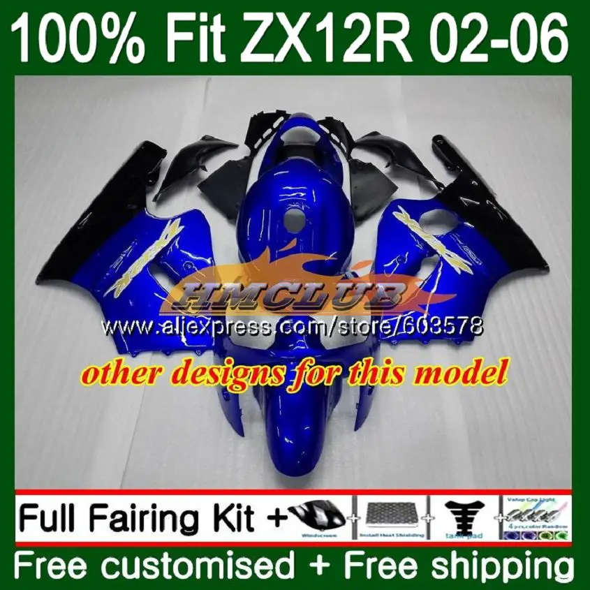 Инъекции для KAWASAKI ZX1200 ZX 12R ZX12R 02 03 04 05 06 синий и пламя 114CL. 41 1200CC ZX-12R 2002 2003 2004 2005 2006 обтекатели