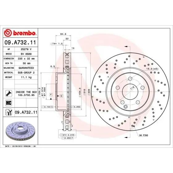 Диск тормозной передний перфорированный MB W221 2.5-4.0 05-13 BR