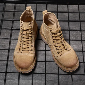 

Mens Genuine Leather Military Boots Desert Tactical Combat Army Ankle Boots Cowboy High Top Safety Work Shoes Waterproof Booties