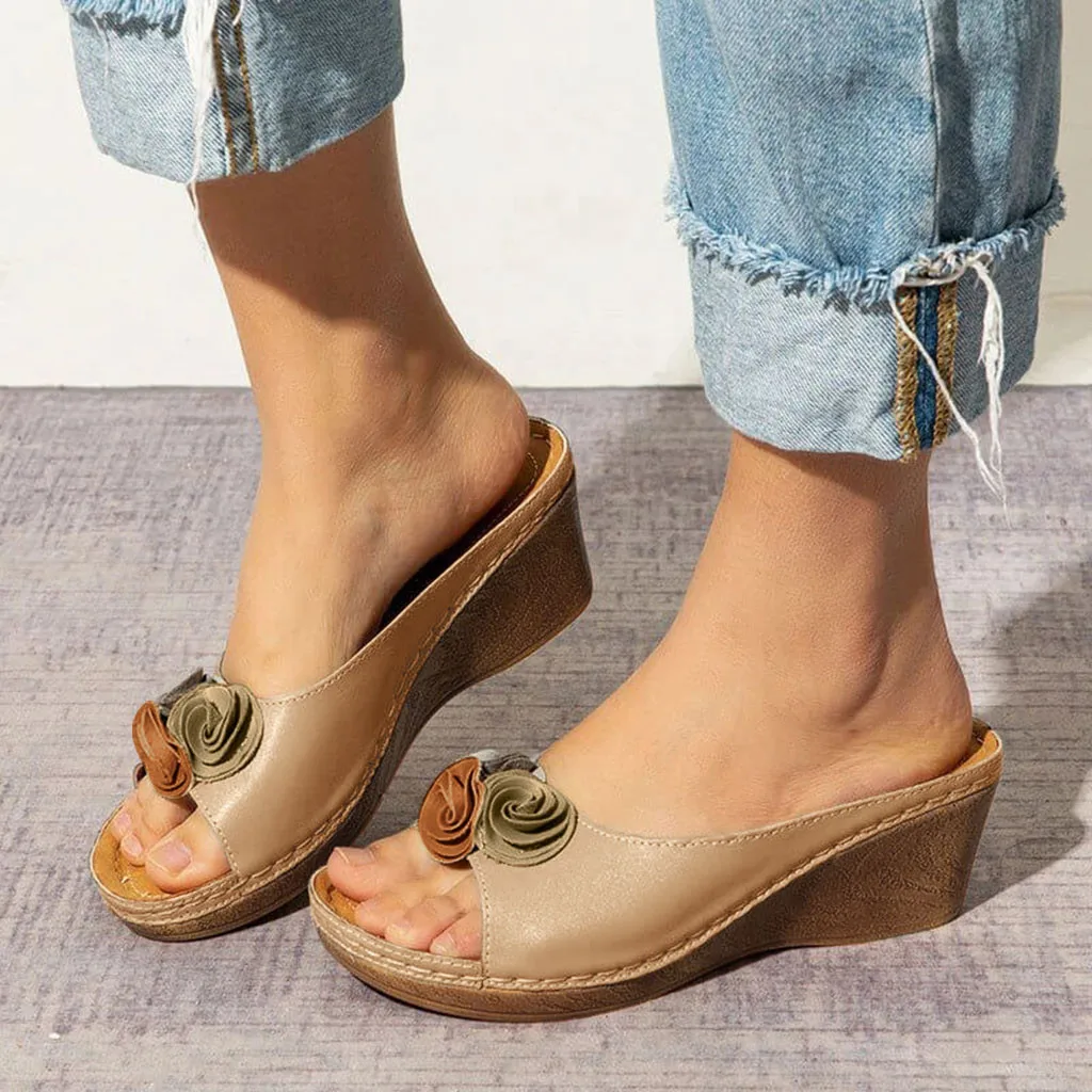 Женские шлепанцы Летние сандалии с бантом Женская пляжная обувь цветочным