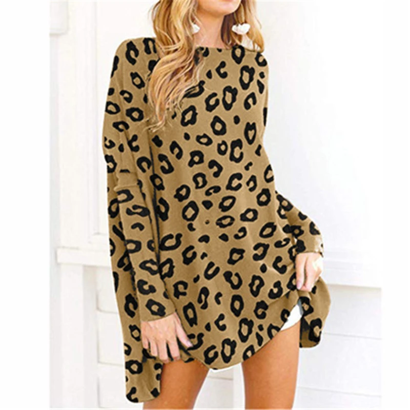 

New Leopard Print Irregular Women Dress Loose Casual Batwing Sleeve Autumn Mini Dresses Oversize Female Fashion O-Neck Vestidos