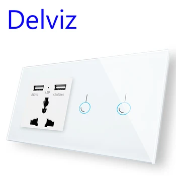 

Delviz Universal jack, USB socket with Touch Switch, Phone charging socket, 2way AC110~240V, UK Crystal Glass Panel light Switch