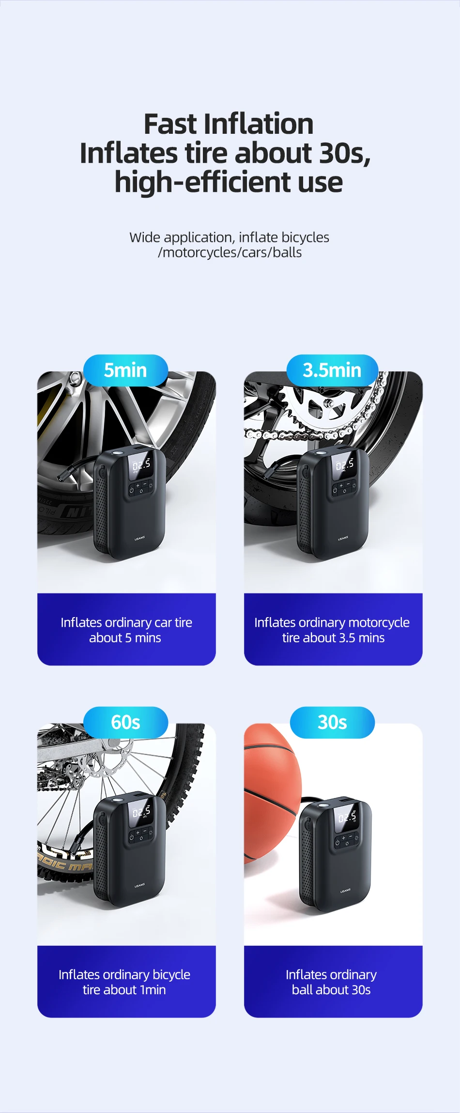 12v power bank USAMS Car Air Compressor 5000mAh Battery Digital Tire Inflator Pump Mini Inflatable Auto Tire Pump for Car Bicycle Motorcycle power bank power bank