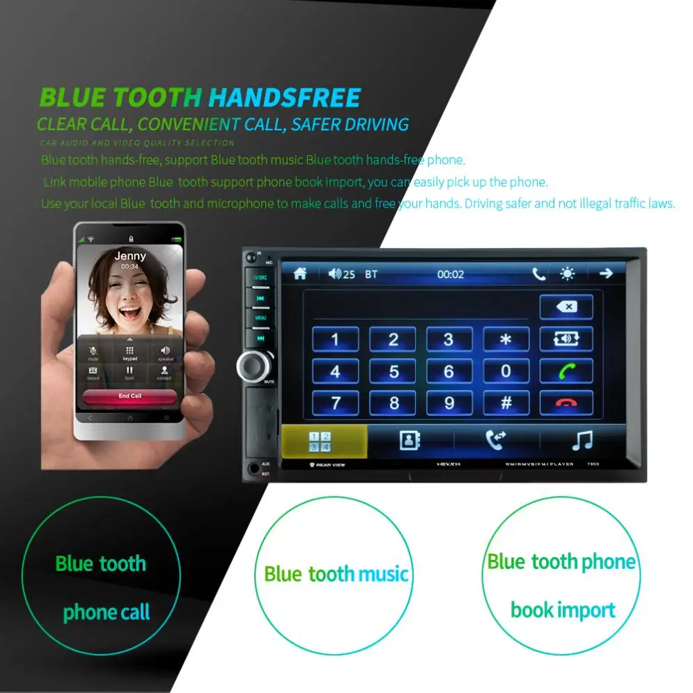 7 дюймов 2 DIN Bluetooth в тире HD сенсорный экран автомобиля видео Радио стерео плеер Поддержка Зеркало Ссылка/Aux In/камера заднего вида