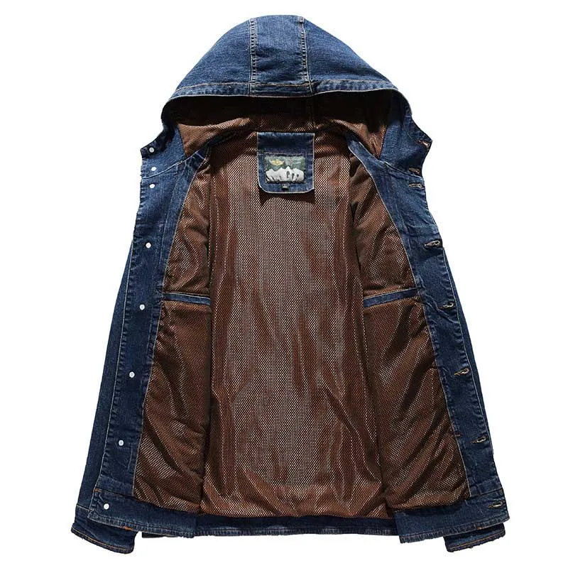 Men Cargo Casual Hooded Denim Jackets Multi Pockets Solid Color Jackets Coats For Male Size M-5XL Blue (6)